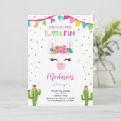 Llama plezier met cactus verjaardag uitnodiging (Staand voorkant)