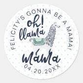 Llama Polka Dot Typografisch Oh Llama Mama Douche Ronde Sticker (Voorkant)