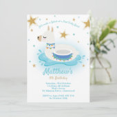Llama Pool Party Birthday Invitation Boys Kaart (Staand voorkant)