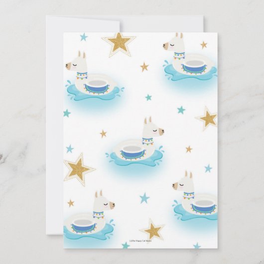 Llama Pool Party Birthday Invitation Boys Kaart (Achterkant)
