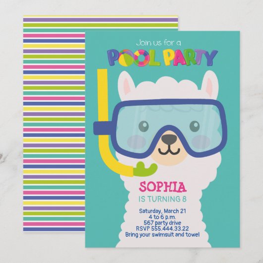 LLAMA POOL PARTY UITNODIGING (Voorkant / Achterkant)
