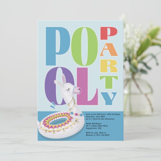 Llama Pool Party Zomerverjaardagsfeest Kaart (Staand voorkant)