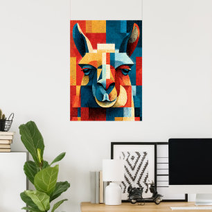 Llama Portret Poster - Retro Geometrische Houtsned