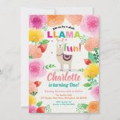 Llama pret de eerste 1e verjaardag uitnodiging. Fo Kaart (Voorkant)