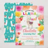 Llama pret de eerste 1e verjaardag uitnodiging. Fo Kaart (Voorkant / Achterkant)