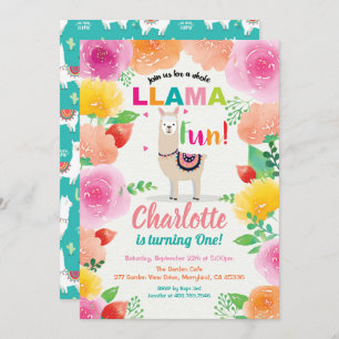 Llama pret de eerste 1e verjaardag uitnodiging. Fo Kaart