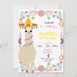 Llama pret verjaardagsuitnodiging kaart
