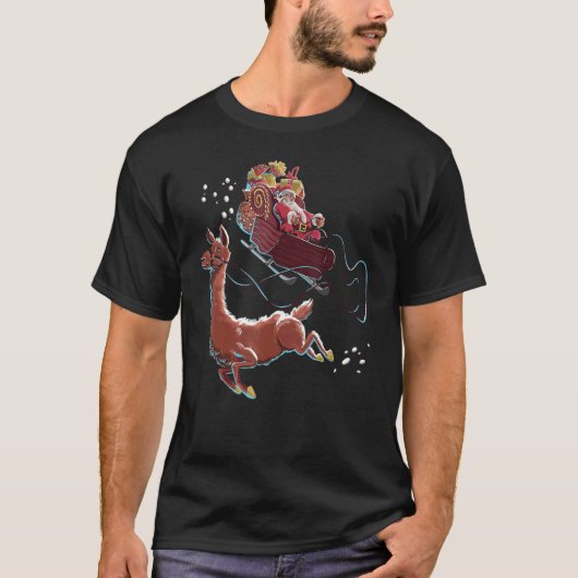 Llama Pulling Santa's Slaapse kerstkerstkerstkerst T-shirt (Voorkant)