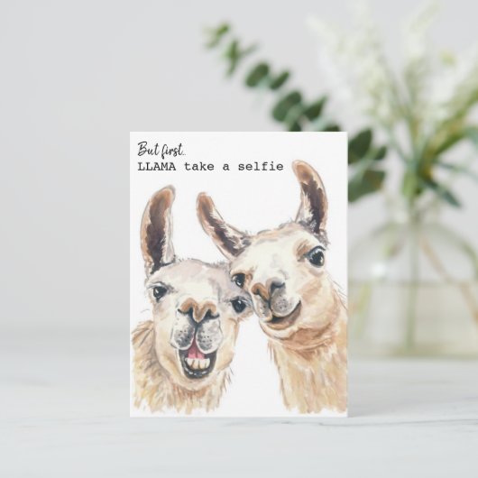 Llama Puns Briefkaart - Lllama neemt een selfie (Staand voorkant)