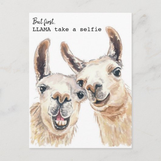 Llama Puns Briefkaart - Lllama neemt een selfie (Voorkant)