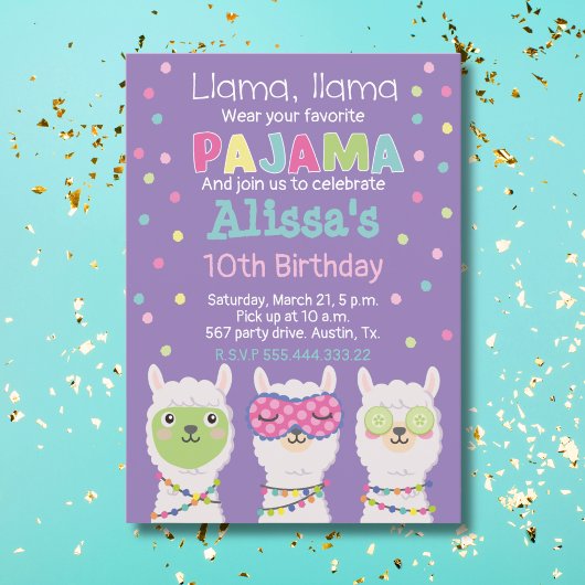 Llama pyjama feest, spa feest kaart
