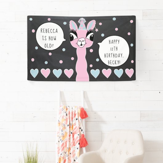 Llama pyjama roze meisjes Sleepover Party Banner (Insitu)