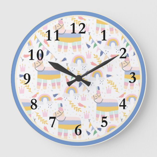 Llama Rainbow Baby Nursery Wall Clock Grote Klok (Voorkant)