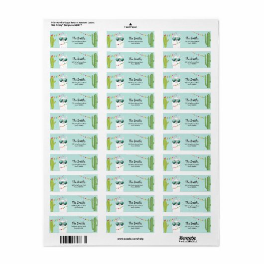 Llama Rama Return Address Labels Fiesta Alpaca (Full Sheet)