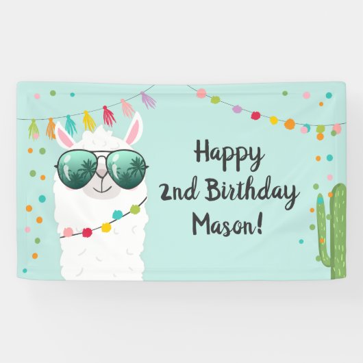 Llama Rama Verjaardagsfeestje Achtergrond Banner A (Horizontaal)