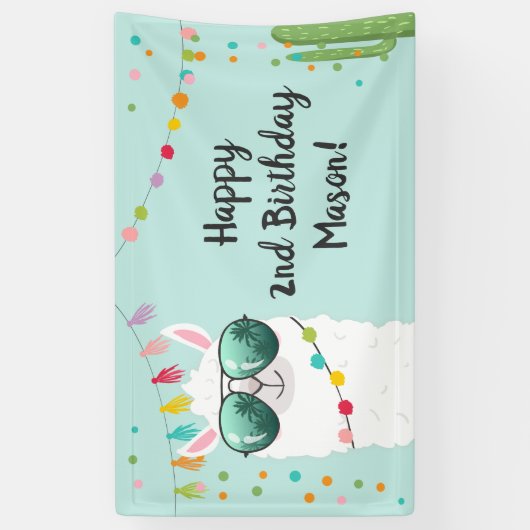 Llama Rama Verjaardagsfeestje Achtergrond Banner A (Verticaal)