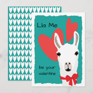 Llama Red Hearts Blauwgroen-Lla Ik ben je valentij Feestdagenkaart