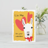 Llama Red Hearts Mustard-Lla Ik ben je valentijn Feestdagenkaart (Staand voorkant)
