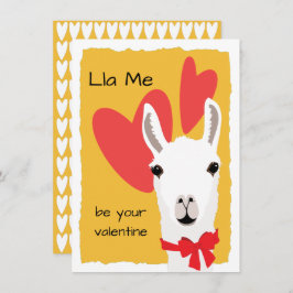 Llama Red Hearts Mustard-Lla Ik ben je valentijn Feestdagenkaart