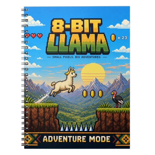 Llama, Retro 8-Bit Pixelkunst Notitieboek (Voorkant)