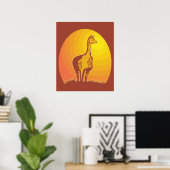 Llama Retro Zonsondergang Poster (Thuiskantoor)