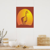 Llama Retro Zonsondergang Poster (Keuken)