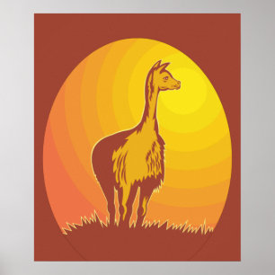 Llama Retro Zonsondergang Poster