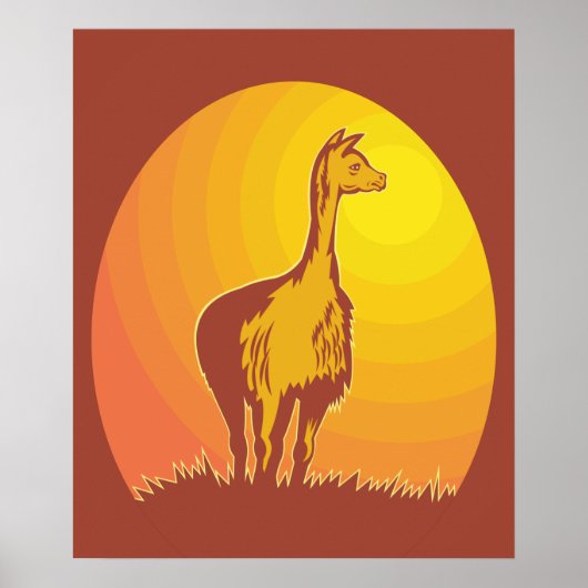 Llama Retro Zonsondergang Poster (Voorkant)