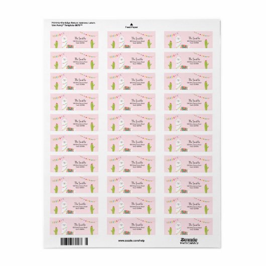 Llama Return Address Labels Fiesta Alpaca Mexican (Full Sheet)