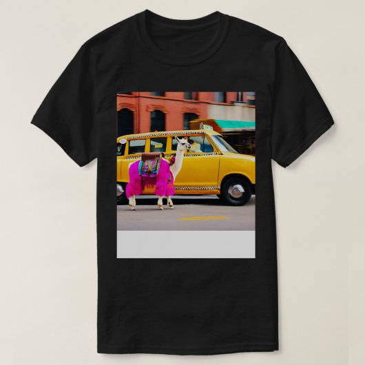 Llama rijden in taxi Happy Llama T-shirt (Design voorkant)