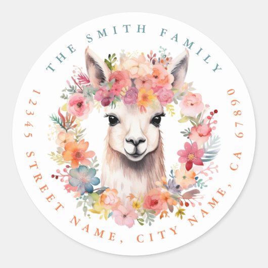 Llama Ronde Adresetiketten Sticker (Voorkant)