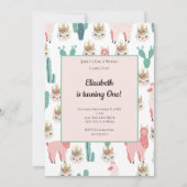 Llama Roze en Groene Cactus Cute Kinderverjaardag Kaart (Voorkant)