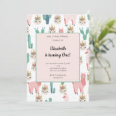 Llama Roze en Groene Cactus Cute Kinderverjaardag Kaart (Staand voorkant)