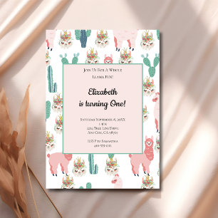 Llama Roze en Groene Cactus Mooie Kinderverjaardag Kaart
