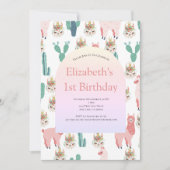Llama Roze en Groene Cactus Schattige Meisje Verja Kaart (Voorkant)