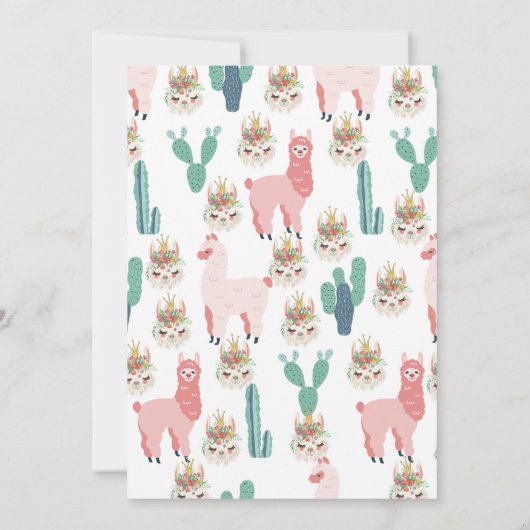 Llama Roze en Groene Cactus Schattige Meisje Verja Kaart (Achterkant)