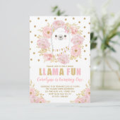  Llama / Roze Gold Floral Alpaca Birthday Kaart (Staand voorkant)