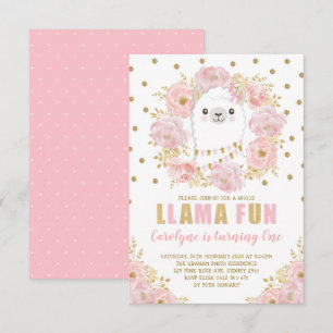  Llama / Roze Gold Floral Alpaca Birthday Kaart