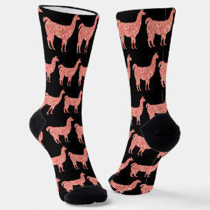 Llama roze koraal glitters Glinstert patronen zwar Sokken