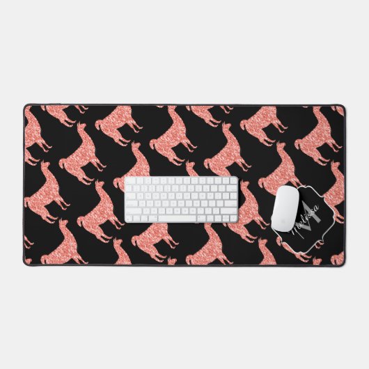 Llama roze koraal Sparkles patroon Monogram zwart Bureaumat (Keyboard & Muis)
