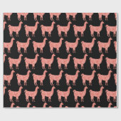 Llama roze koraalglitter Sparkles black Cadeaupapier (Vlak)