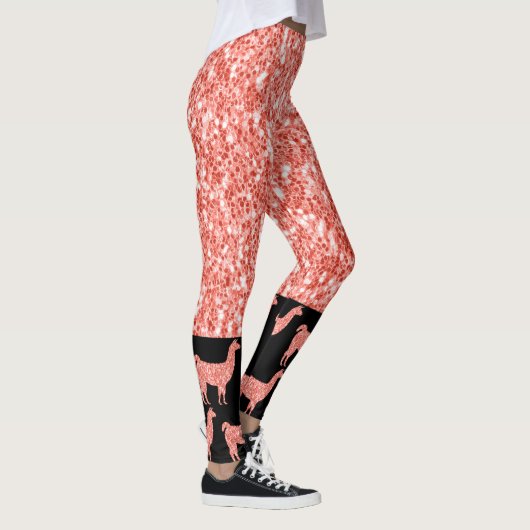 Llama roze koraalglitter Sparkles black Leggings (Rechts)