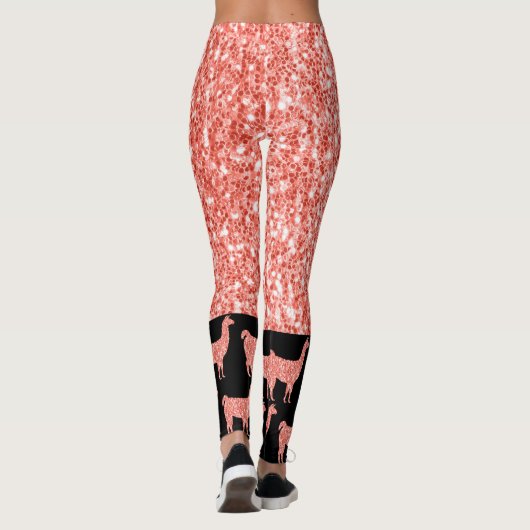 Llama roze koraalglitter Sparkles black Leggings (Achterkant)