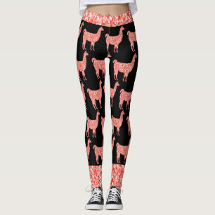 Llama roze koraalglitter Sparkles black Leggings