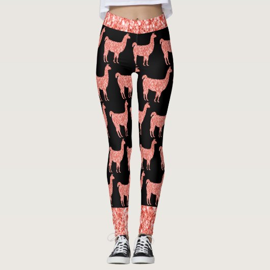 Llama roze koraalglitter Sparkles black Leggings (Voorkant)