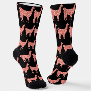 Llama roze koraalglitter Sparkles black Sokken