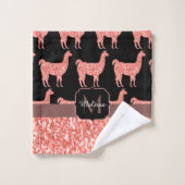 Llama roze koraalglitter Sparkles Monogram Bad Handdoek (Wasdoekje)