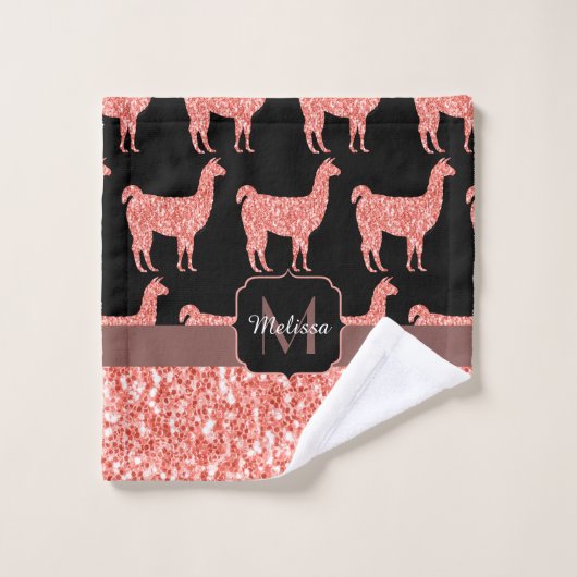 Llama roze koraalglitter Sparkles Monogram Bad Handdoek (Wasdoekje)
