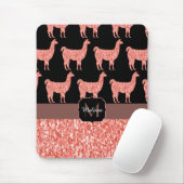Llama roze koraalglitter Sparkles Monogram Muismat (Met muis)