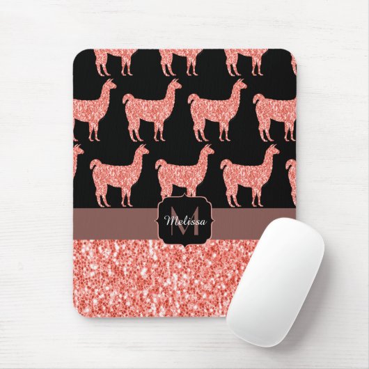 Llama roze koraalglitter Sparkles Monogram Muismat (Met muis)